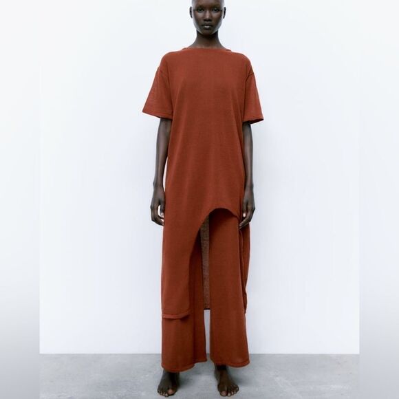 KNIT LINEN BLEND DRESS WITH SLIT - Picture 8 of 9